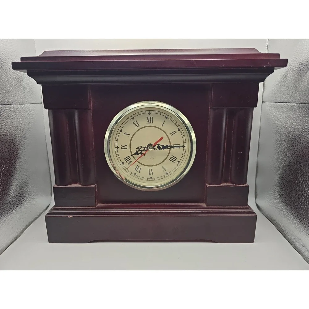 intage Wood Mantel Clock 1970s Restored Quartz Battery Movement Working
